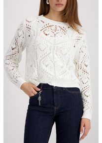 Strickpullover monari "Ajour", Damen, Gr. 44, off, wei&szlig;, Strick, Obermaterial: 100% Polyester, unifarben, regular fit normal, Rundhals, eingesetzt B&uuml;ndchen, Pullover Strickpullover, Rundhalsausschnitt, Chenillegarn, Leicht &uuml;berschnittene Schultern