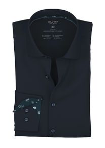 Langarmhemd OLYMP "Level Five 24/Seven", Damen, Gr. 44, N-Gr, marine, Jersey, Obermaterial: 92% Baumwolle, 8% Elasthan, k&ouml;rpernah normal, 2-Knopf-Manschette, Hemden Langarmhemd, Businesshemd, body fit, Modern Kentkragen, Jersey