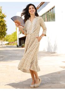 Hemdblusenkleid Classic Basics "Hemdblusenkleid", Damen, Gr. 23, Kurzgr&ouml;&szlig;en, ecru, camel, bedruckt, 100% Viskose, bedruckt, ethno, gemustert, mehrfarbig, wadenlang, Kleider Hemdblusenkleid