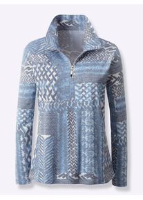 Langarmshirt Classic Basics "Winter-Shirt", Damen, Gr. 38, blau (bleu, grau, bedruckt), 100% Baumwolle, gemustert, mehrfarbig, ohne Ausschnitt, Shirts Langarmshirt