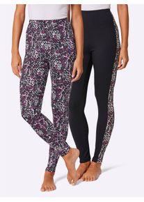 Leggings feel good, Damen, Gr. 44/46, Normalgr&ouml;&szlig;en, pink (magenta, schwarz, bedruckt), 95% Baumwolle, 5% Elasthan, gemustert, mehrfarbig, unifarben, Hosen Leggings
