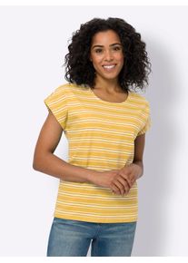 Rundhalsshirt Classic Basics "Shirt", Damen, Gr. 54, gelb (gelb, ecru, geringelt), 100% Baumwolle, gemustert, gestreift, mehrfarbig, Rundhals, Shirts Rundhalsshirt