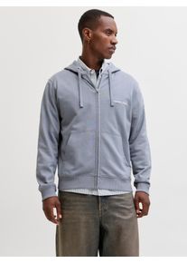 Jack & Jones Kapuzensweatshirt JACK & JONES "JORNORREBRO EMB SWEAT ZIP HOOD NOOS", Herren, Gr. L, tradewinds, angeraute Sweatware, Obermaterial: 89% Baumwolle, 11% Polyester, bedruckt, relaxed fit normal, Rundhals, Rippb&uuml;ndchen, Sweatshirts Kapuzensweatshirt, mit Stickerei