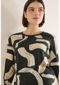 Langarmshirt Cecil, Damen, Gr. S (38), raw khaki, Jersey, Obermaterial: 50% Baumwolle, 50% Modal, gemustert, normal h&uuml;ftbedeckend, Rundhals, Shirts Langarmshirt, mit graphischem Muster