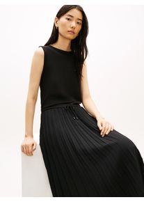 Strickkleid Tommy Hilfiger "5X2 SLASH-NK MIX MEDIA DRS", Damen, Gr. S (36/38), N-Gr, schwarz, Web, Obermaterial: 95% Viskose, 5% Elasthan, unifarben, bequem Midi, Rundhals, Kleider Strickkleid, mit feinen Rippen