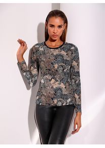 CR&Eacute;ATION L Langarmshirt CREATION L "Shirt", Damen, Gr. 44, beige (schwarz, sand, bedruckt), 95% Viskose, 5% Elasthan, gemustert, Rundhals, Shirts Langarmshirt