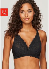Bralette-BH Lascana, Damen, Gr. 80, Cup E, blau (schwarz), Spitze, Obermaterial: 88% Polyamid, 12% Elasthan, BHs Bralette-BH, ohne B&uuml;gel, aus Spitze mit High-Apex-Tr&auml;gern, Dessous