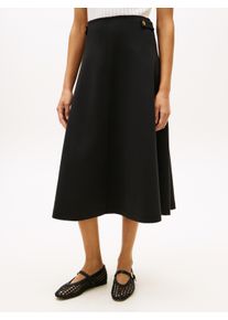 A-Linien-Rock Tommy Hilfiger "GOLD BUTTON MIDI SKIRT", Damen, Gr. M (40), schwarz, Web, Obermaterial: 71% Baumwolle, 29% Polyester, unifarben, ausgestellt wadenlang, R&ouml;cke A-Linien-Rock, mit Zierkn&ouml;pfen