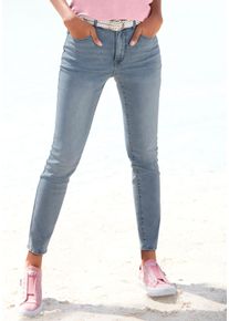 Slim-fit-Jeans ELBSAND, Damen, Gr. 46, N-Gr, blau (blau washed), Denim/Jeans, Obermaterial: 98% Baumwolle, 2% Elasthan, unifarben, figurbetont kn&ouml;chellang, Jeans Slim-fit-Jeans, mit Logodruck, schmale Passform, softe Denimqualit&auml;t, Topseller