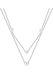 Kette mit Anh&auml;nger Firetti "Schmuck Geschenk Edelstahl Halsschmuck Halskette Layer doppelreihig", silber (edelstahlfarben, wei&szlig;), Halsketten, Damen, Edelstahl Perlen, L: 44,5, Edelstahl, Perlen, Kette mit Anh&auml;nger, mit Perle (synth.)