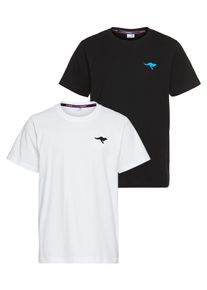 T-Shirt Kangaroos "2er Pack T-Shirts mit kleiner Stickerei", Jungen, Gr. 176/182, schwarz-wei&szlig; (schwarz, wei&szlig;), Single Jersey, Obermaterial: 100% Baumwolle, bestickt, Basic, Basic, Rundhals, Shirts T-Shirt, 2 T-Shirts mit Stickerei, Topseller