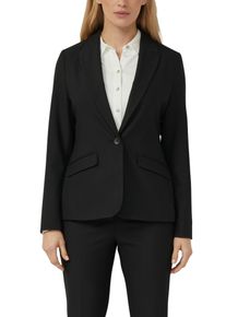 Jackenblazer s.Oliver BLACK LABEL, Damen, Gr. 38, schwarz, Web, Obermaterial: 62% Polyester, 33% Viskose, 5% Elasthan. Futter: 100% Polyester, unifarben, tailliert h&uuml;ftbedeckend, V-Ausschnitt, Blazer Jackenblazer, mit 1-Knopf-Verschluss und Viskose-Stretch