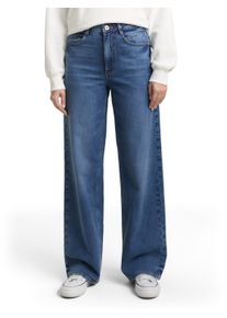 Weite Jeans Tom Tailor, Damen, Gr. 34, L&auml;nge 32, mid stone wash denim, Denim/Jeans, Obermaterial: 93% Baumwolle, 6% Elastomultiester, 1% Elasthan. Futter: 65% Baumwolle, 35% Polyester, unifarben, weit kn&ouml;chellang, Jeans Weite Jeans, im Four-Pocket Style