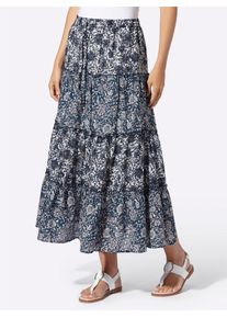 Stufenrock Heine, Damen, Gr. 38, champagner, dunkelblau, bedruckt, 100% Baumwolle, bedruckt, gebl&uuml;mt, gemustert, mehrfarbig, lang, R&ouml;cke Stufenrock