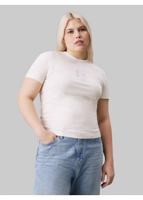 T-Shirt "PLUS DIFFUSED CK REGULAR TEE", Damen, Gr. XXL (44), wei&szlig; (ivory), Single Jersey, Obermaterial: 100% Baumwolle, Calvin Klein Jeans Plus, unifarben, regular fit, Rundhals, Shirts T-Shirt, in Gro&szlig;en Gr&ouml;&szlig;en und mit Logomarkenlabel