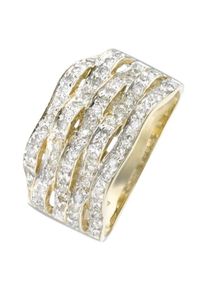 Goldring Firetti "Schmuck Geschenk Gold 333 Diamantring Wellen glitzernd" Gr. 19, gold (gelbgoldfarben, wei&szlig;goldfarben), Fingerringe, Damen, 19, 0,3 P3 = leicht erkennbare Einschl&uuml;sse, Diamanten Gelbgold 333, 3mm, Diamanten, Gelbgold 333, Goldring, mit Diamanten