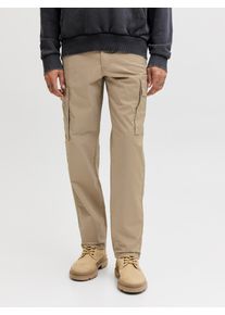 Jack & Jones Cargohose JACK & JONES "JPSTKANE FRANK CARGO NOOS", Herren, Gr. 34, L&auml;nge 30, crockery, Web, Obermaterial: 98% Baumwolle, 2% Elasthan, unifarben, relaxed fit kn&ouml;chellang, Hosen Cargohose