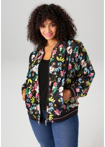 Blouson ANISTON PLUS, Damen, Gr. 46, bunt, Cr&ecirc;pe, Obermaterial: 100% Polyester. Futter: 100% Polyester, bedruckt, gebl&uuml;mt, h&uuml;ftlang, Rippb&uuml;ndchen kontrastfarben, Jacken Blouson, Mit Blumendruck, Topseller