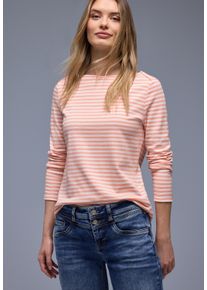 Langarmshirt Street One, Damen, Gr. 38, light apricot, Jersey, Obermaterial: 100% Baumwolle, gestreift, tailliert h&uuml;ftbedeckend, U-Boot-Ausschnitt, Shirts Langarmshirt, in Streifen-Optik