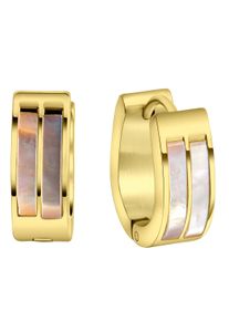 Paar Creolen Firetti "Schmuck Geschenk Oval", wei&szlig; (gelbgoldfarben, perlmuttfarben), Ohrringe, Damen, Edelstahl, Paar Creolen, mit Perlmutt