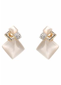 Paar Ohrclips Firetti "elegant", gold (gelbgoldfarben, wei&szlig;, kristallwei&szlig;), Ohrringe, Damen, Materialmix, Paar Ohrclips, mit Cat&acute;s Eye und Strasssteinen