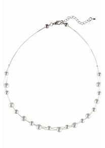 Collier Firetti "Drahtcollier, 3 reihig", silber (wei&szlig;, silberfarben), Halsketten, Damen, Materialmix Perlen, L: 53,5, Materialmix, Perlen, Collier, mit Glasperle
