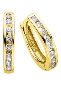 Paar Creolen Bruno Banani "Schmuck Geschenk Silber 925 Ohrschmuck Ohrringe", gold (gelbgoldfarben, wei&szlig;, kristallwei&szlig;), Ohrringe, Damen, 13,5mm, Silber 925 (Sterlingsilber), Paar Creolen, mit Zirkonia (synth.)