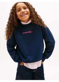 Sweatshirt Tommy Hilfiger "GLITTER TOMMY CREW", M&auml;dchen, Gr. 10 (140), schwarz night navy, Sweatware, Obermaterial: 68% Baumwolle, 32% Polyester, unifarben, regular fit normal, Rundhals, eingesetzt Rippb&uuml;ndchen, Sweatshirts Sweatshirt, Kinder bis 16 Jahre, regular fit
