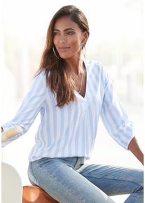 Schlupfbluse Lascana, Damen, Gr. 46, blau (wei&szlig;, hellblau), Web, Obermaterial: 100% Viskose, gestreift, figurumspielend h&uuml;ftlang, V-Ausschnitt, Blusen Schlupfbluse, mit Streifenprint, leichte Webware, Damenbluse, Topseller