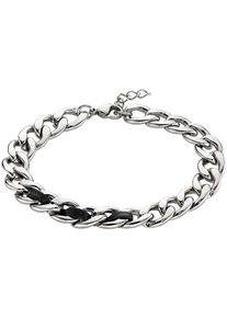 Armband Bruno Banani "Schmuck Geschenk Edelstahlarmband mit Lederimitateinsatz", schwarz (edelstahlfarben, schwarz), Armb&auml;nder, Damen, 21cm, Edelstahl Lederimitat, Edelstahl, Lederimitat, Armband