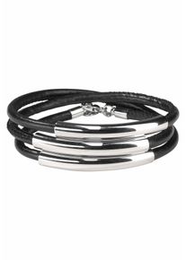 Wickelarmband Firetti "schwarzes Armband zum Wickeln mit Naht und 3 Metallelementen", silber (schwarz, silberfarben), Armb&auml;nder, Damen, 68cm, Materialmix Polyurethan, Materialmix, Polyurethan, Wickelarmband
