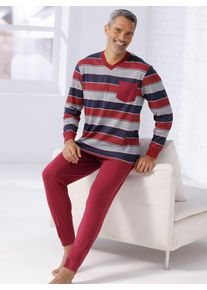 Schlafanzug, Herren, Gr. 44/46, rot (dunkelrot, gestreift), 100% Baumwolle, Homewear-Sets Schlafanzug