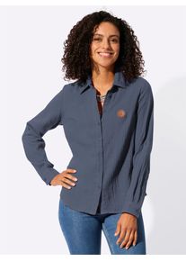 Langarmbluse Casual Looks, Damen, Gr. 54, rauchblau, 100% Baumwolle, unifarben, Blusen Langarmbluse