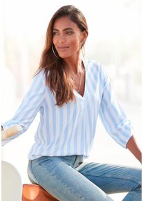Schlupfbluse Lascana, Damen, Gr. 40, blau (wei&szlig;, hellblau), Web, Obermaterial: 100% Viskose, gestreift, figurumspielend h&uuml;ftlang, V-Ausschnitt, Blusen Schlupfbluse, mit Streifenprint, leichte Webware, Damenbluse, Topseller