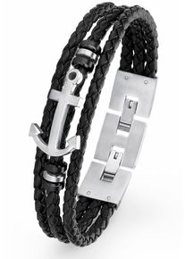 Armband s.Oliver "Anker", silber (silberfarben, schwarz), Armb&auml;nder, Herren, 21,5cm, Edelstahl Leder, Edelstahl, Leder, Armband, Topseller