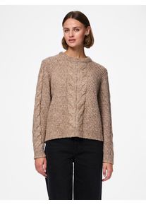 Strickpullover Pieces "PCNINA LS O-NECK KNIT NOOS BC", Damen, Gr. L, beige (fossil), Strick, Obermaterial: 82% Polyester, 15% Polyacryl, 3% Elasthan, unifarben, regular fit h&uuml;ftlang, Rundhals, Pullover Strickpullover