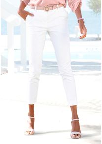 Chinohose Lascana, Damen, Gr. 46, N-Gr, beige (creme), Web, Obermaterial: 52% Polyester, 46% Baumwolle, 2% Elasthan, unifarben, figurbetont 7/8-L&auml;nge, Hosen Chinohose, in verk&uuml;rzter L&auml;nge, Stoffhose in schmaler Passform, casual-chic, Topseller