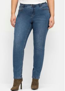 Stretch-Jeans sheego, Damen, Gr. 54, Normalgr&ouml;&szlig;en, blau (blau denim), 99% Baumwolle, 1% Elasthan, unifarben, lang, Jeans Stretch-Jeans