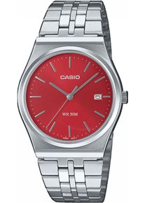 Quarzuhr, silber (silberfarben, rot), CASIO TIMELESS COLLECTION, Armbanduhren, Damen, Quarzuhr, Armbanduhr, Herrenuhr, Damenuhr, Jugendliche, Datum, Edelstahlarmband