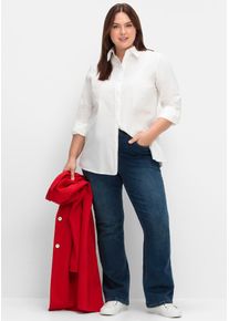 Bootcut-Jeans sheego, Damen, Gr. 44, Normalgr&ouml;&szlig;en, blau (dunkelblau denim), 96% Baumwolle, 4% Elasthan, unifarben, lang, Jeans Bootcut-Jeans