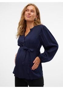 Umstandsshirt MAMALICIOUS "MLMERCY LIA L/S WO TOP 2F NOOS", Damen, Gr. XS, blau (navy blazer), Web, Obermaterial: 100% Viskose, unifarben, h&uuml;ftlang, V-Ausschnitt, Shirts Umstandsshirt