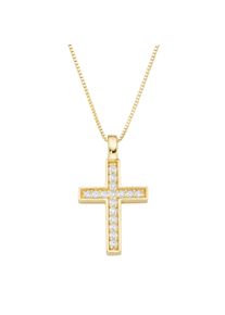 Kette mit Anh&auml;nger Firetti "Schmuck Geschenk Silber 925 Halsschmuck Halskette Venezianer Kreuz", gold (gelbgoldfarben, kristallwei&szlig;), Halsketten, Damen, Silber 925 (Sterlingsilber), L: 45 B: 0,65mm, Kette mit Anh&auml;nger, mit Zirkonia (synth.), B:0,65mm