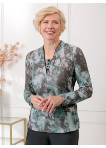 Langarmshirt CLASSIC "Shirt", Damen, Gr. 50, grau (salbei, steingrau, bedruckt), 95% Polyester, 5% Elasthan, gemustert, mehrfarbig, Shirts Langarmshirt