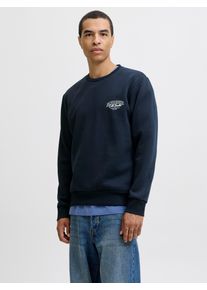 Jack & Jones Sweatshirt JACK & JONES "JJMAKOTO SWEAT CREW NECK", Herren, Gr. S, blau (sky captain print:small print), angeraute Sweatware, Obermaterial: 80% Baumwolle, 20% Polyester, bedruckt, regular fit, Rundhals, Rippb&uuml;ndchen, Sweatshirts Sweatshirt