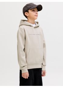 Jack & Jones Kapuzensweatshirt JACK & JONES JUNIOR "JJESTAR JJ SWEAT HOOD NOOS JNR", Jungen, Gr. 128, moonbeam, angeraute Sweatware, Obermaterial: 70% Baumwolle, 30% Polyester, bedruckt, relaxed fit normal, Rundhals, Rippb&uuml;ndchen, Sweatshirts Kapuzensweatshirt, Baumwollmischung, relaxed fit