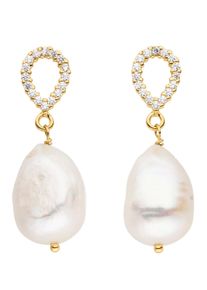 Paar Ohrstecker Firetti "Schmuck Geschenk Ohrschmuck Perle glitzernd", gelb (gelbgoldfarben, wei&szlig;, kristallwei&szlig;, kristallwei&szlig;), Ohrringe, Damen, 10mm, Perlen Silber 925 (Sterlingsilber), Perlen, Silber 925 (Sterlingsilber), Paar Ohrstecker, Made in Germany - mit Zirkonia (synth.) - mit S&uuml;&szlig;wasserzuchtperle