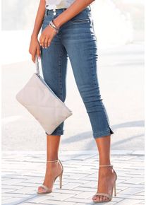 Caprijeans Lascana, Damen, Gr. 46, N-Gr, blau (blau, washed), Denim/Jeans, Obermaterial: 98% Baumwolle, 2% Elasthan, figurbetont 3/4-L&auml;nge, Jeans Caprijeans, mit verzierten Taschen, elastische 7/8-Jeans aus Baumwolle, Topseller