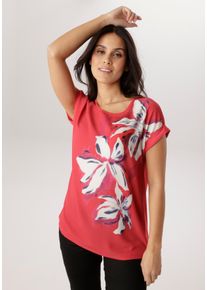 Shirtbluse Aniston SELECTED, Damen, Gr. 42, rot, beige, anthra, schwarz, pink, dunkelrot, hellrot, Cr&ecirc;pe, Obermaterial: 95% Polyester, 5% Elasthan. R&uuml;ckenteil: 95% Viskose, 5% Elasthan, bedruckt, gebl&uuml;mt, gemustert, l&auml;ssig geschnitten h&uuml;ftbedeckend, Rundhals, mit Umschlag, Blusen Shirtbluse, im Materialmix - NEUE KOLLEKTION