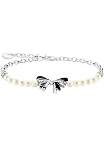 Armband Thomas Sabo "Schleifen mit Perlen Lovely Romance" Gr. 19, schwarz-wei&szlig; (silberfarben, schwarz, wei&szlig;, wei&szlig;), Armb&auml;nder, Damen, 19, Perlen Silber 925 (recycelt), Perlen, Silber 925 (recycelt), Armband, mit Zirkonia (synth.) - mit S&uuml;&szlig;wasserzuchtperle