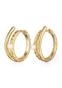 Paar Creolen Elli Premium "Ohrringe Creolen Kordellook S&uuml;&szlig;wasserperle 925 Silber" Gr. 21, gold, Ohrringe, Damen, ohne Stein, Silber 925 (Sterlingsilber), Paar Creolen